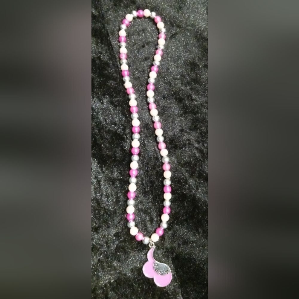 New Children's Best Friends Hot Pink Silver Pearl Beads Girls Necklace